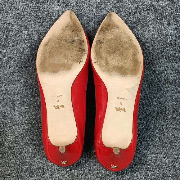 Coach Red Patent Leather Heels Women Size 11 Pointed Toe Low Heel - Picture 8 of 9